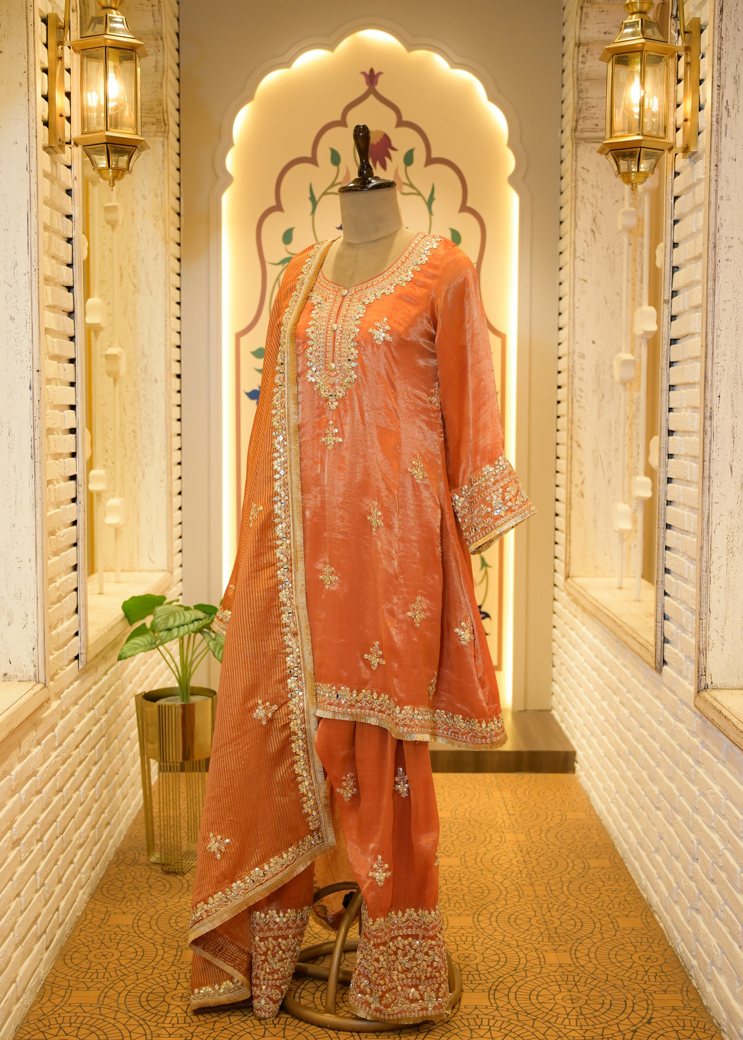 Narangi Gotta Patti Farsi Salwar Stitched Suit Set