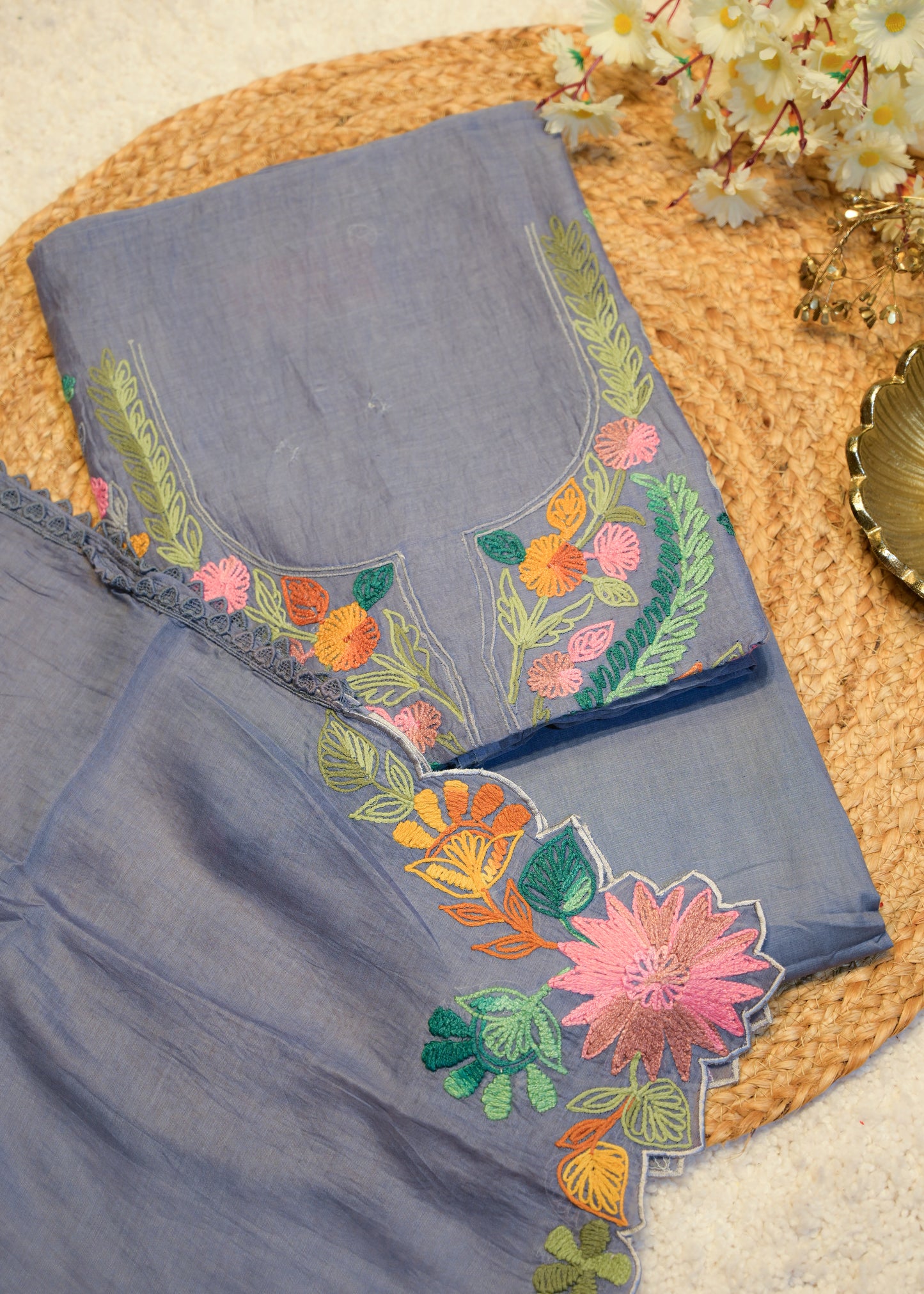 Niyati Grey Kantha Unstitched Suit Set