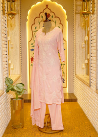 Orla Baby Pink Chikankari Stitched Suit Set
