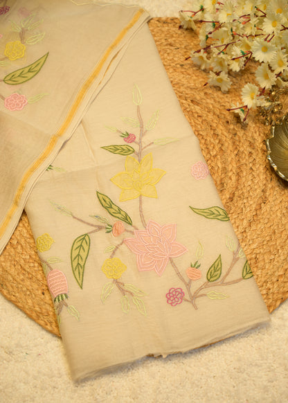 Seeya White Appliqué Unstitched Suit Set