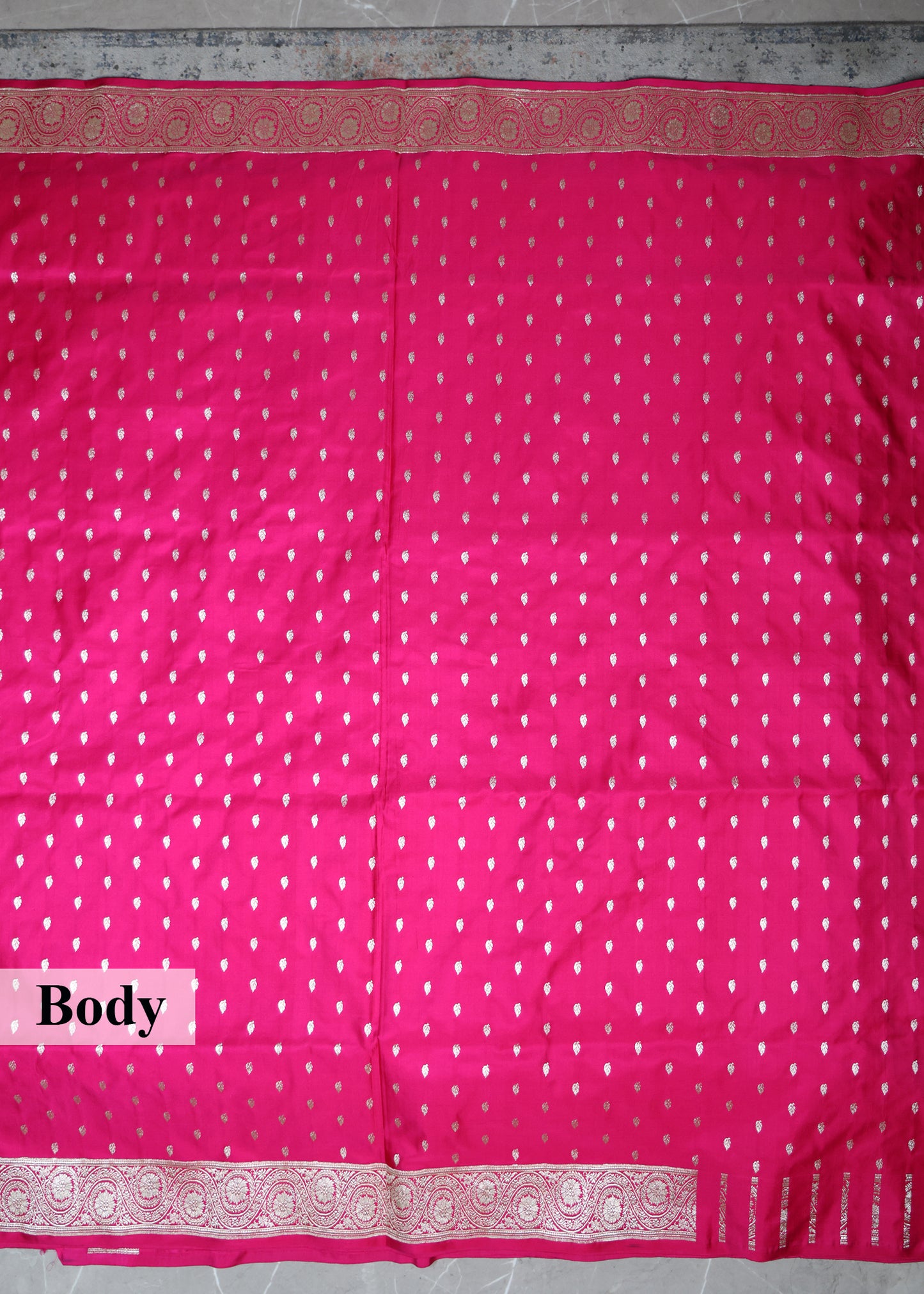 Pink Booti and Zari Border Banarasi Saree with Unstitched Blouse