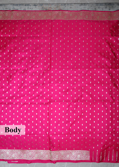 Pink Booti and Zari Border Banarasi Saree with Unstitched Blouse