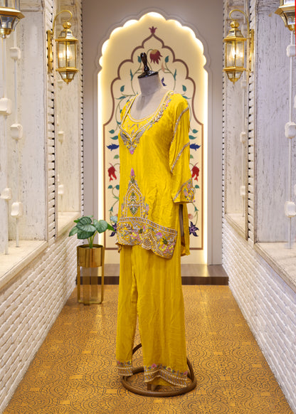 Suhani Yellow Crop Top with Kurti Set