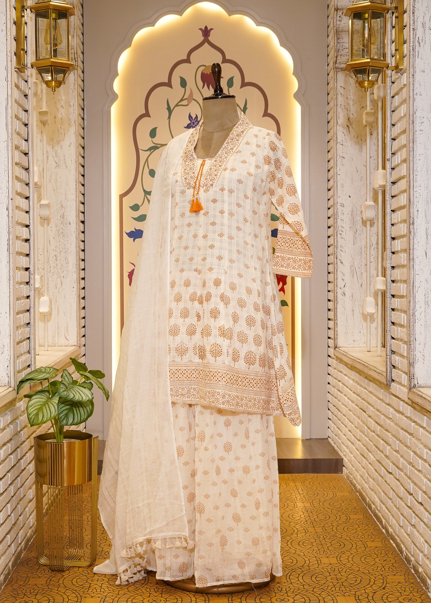 Ivory Short Shirt & Plazo Pant 3 pc Kurti Set