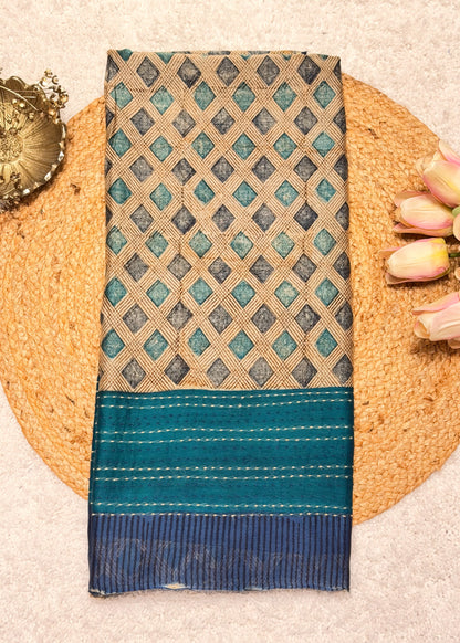 Barfi Blue Geometric Printed Unstitched Suit Set