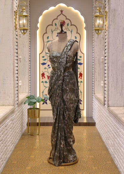 Dilbar Green Pre Draped Saree
