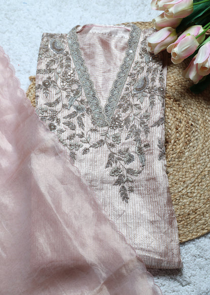 Harman Pastel Zari Handcrafted Tissue Unstitched Suit Set