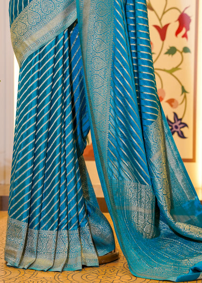 Teel Blue Chinon Leheriya Saree