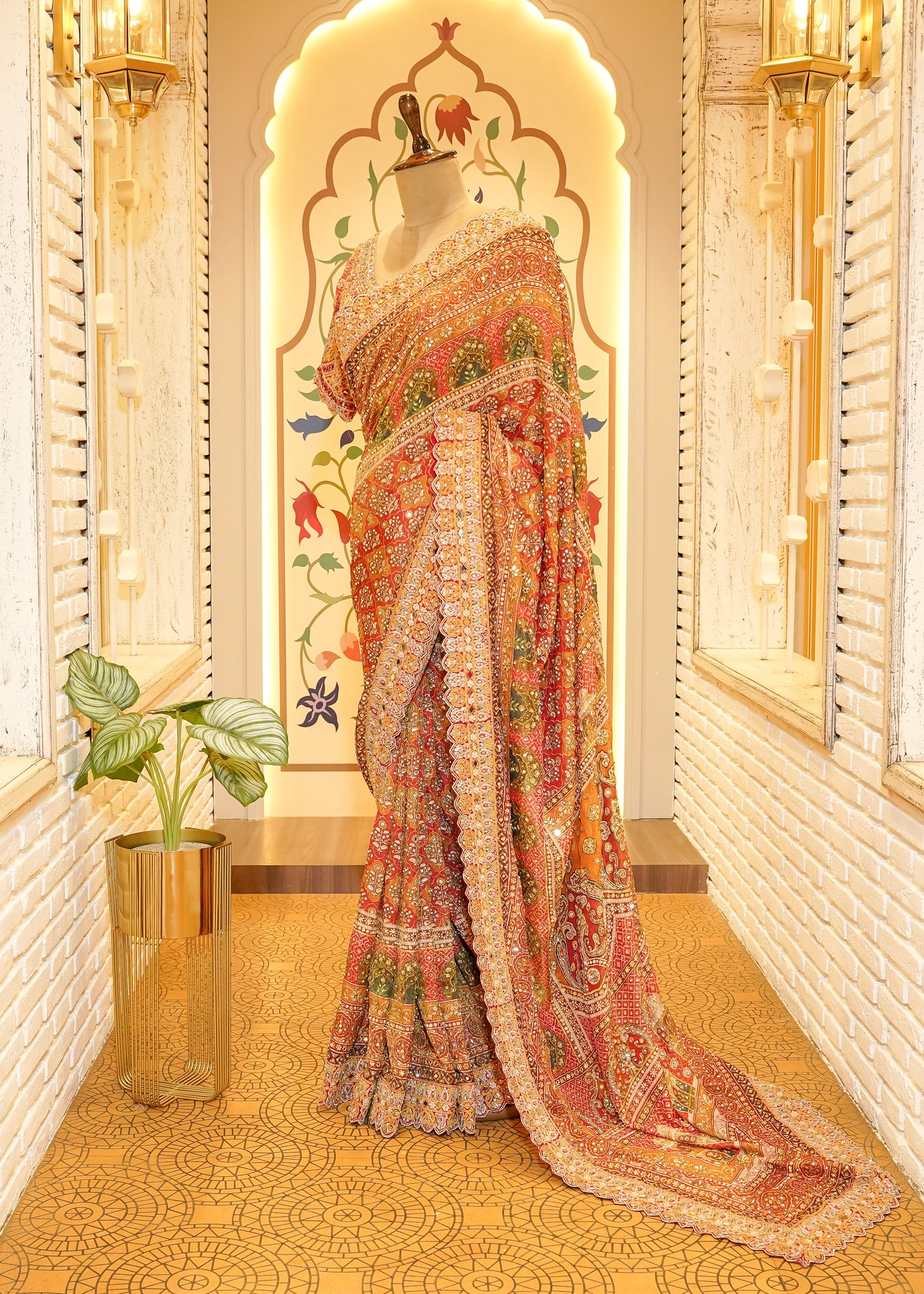 Rust Orange Patola Georgette Saree with Zardozi Embroidery