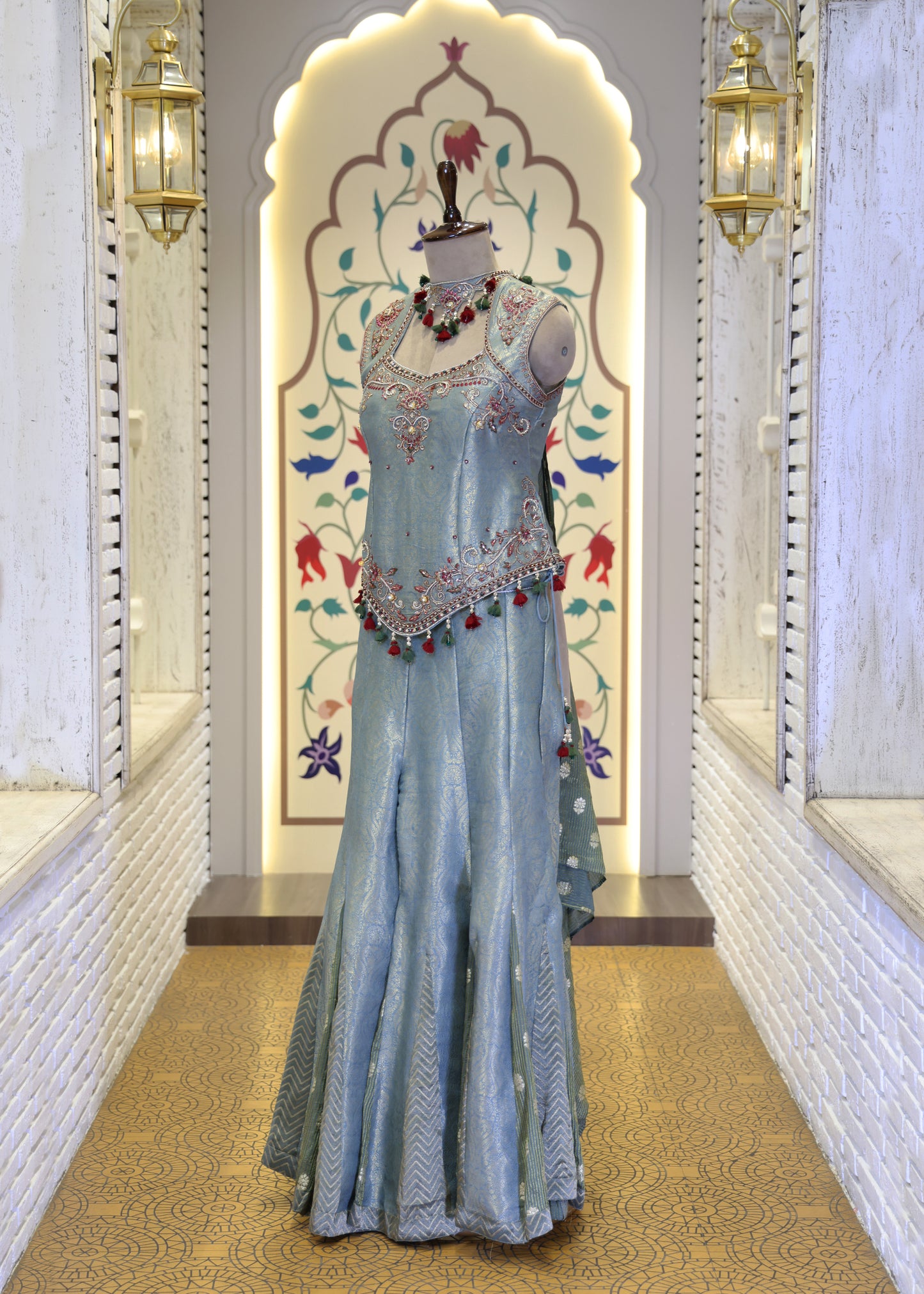 Mihika Blue Banarasi Sharara Set with Dupatta