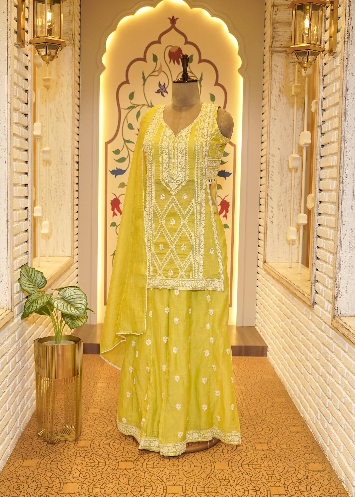 Nyra Mustard Slit Palazzo Pants Stitched Suit Set