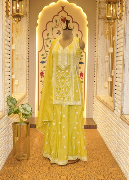 Nyra Mustard Slit Palazzo Pants Stitched Suit Set