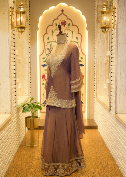 Zehra Lilac Embellished Cape Plazo Set