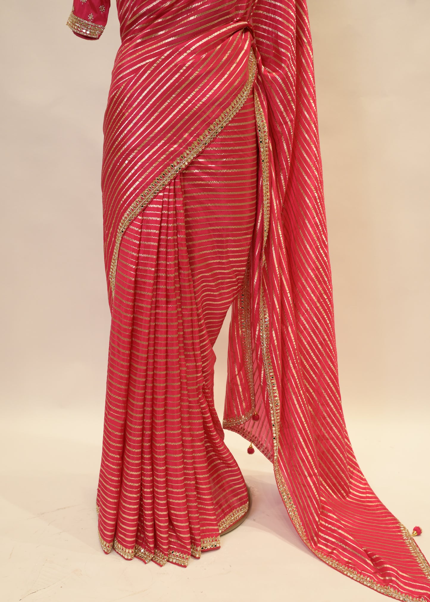 Rani Striped Zari Organza Sarees with Stitched Blouse