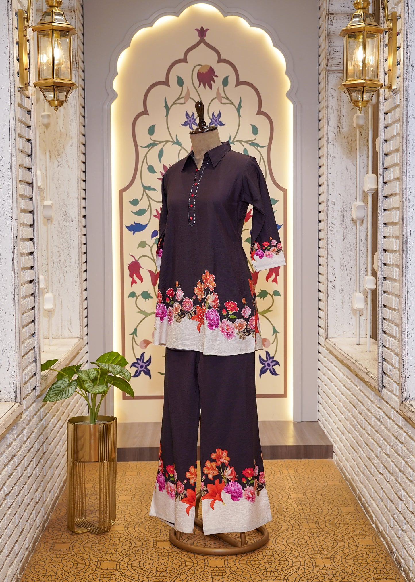 Purple Cotton Printed Co-ord Set with Collars