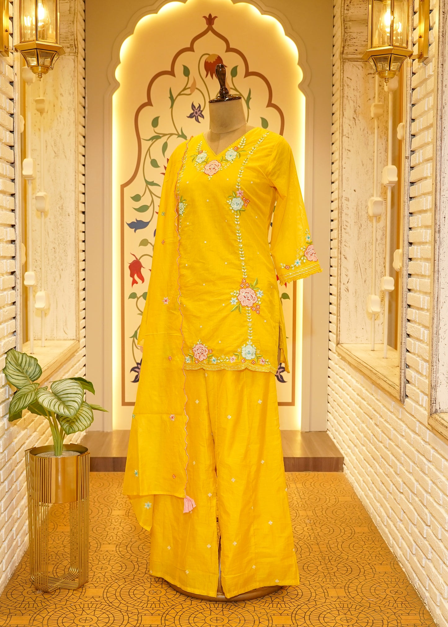 Kudi Yellow Short Kurta Stitched Suit Set