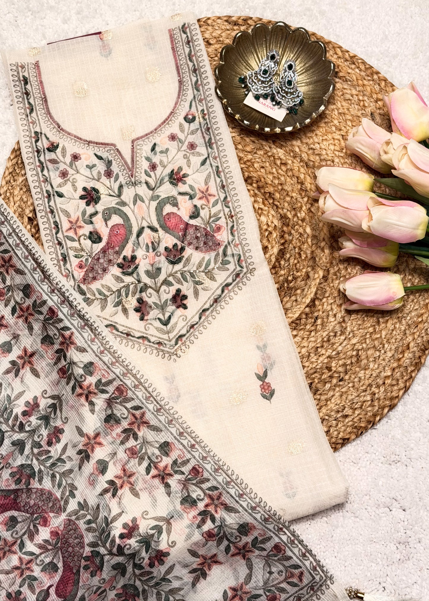 Mayur Pink Unstitched Thread Embroidered Suit Set