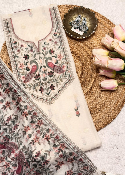 Mayur Pink Unstitched Thread Embroidered Suit Set