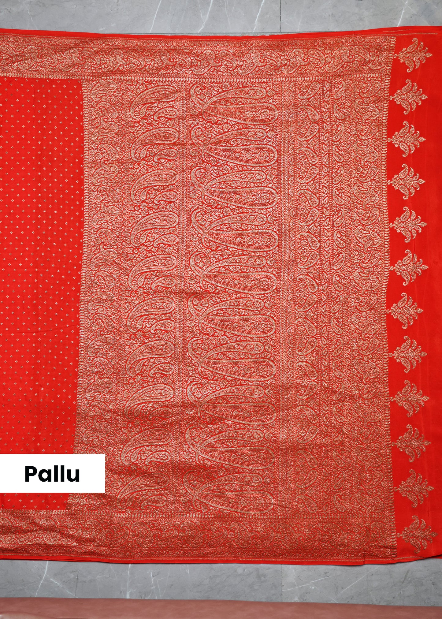 Tarini Orange Banarasi Pure Crepe Saree with Unstitched Blouse