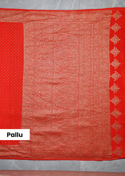 Tarini Orange Banarasi Pure Crepe Saree with Unstitched Blouse