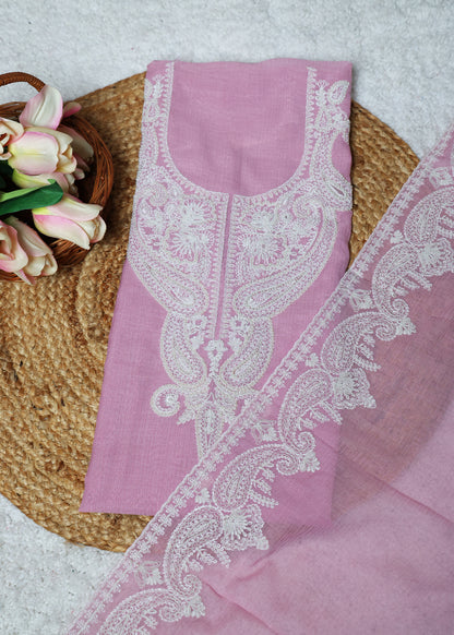 Pranika Pink & White Unstitched Suit Set