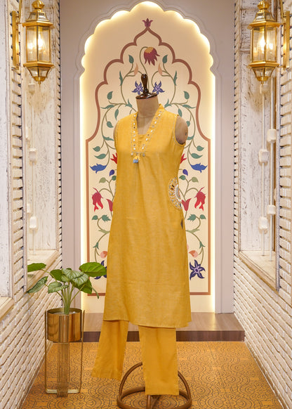 Mustard Yellow Cotton Cut Sleeves Co-ord Set