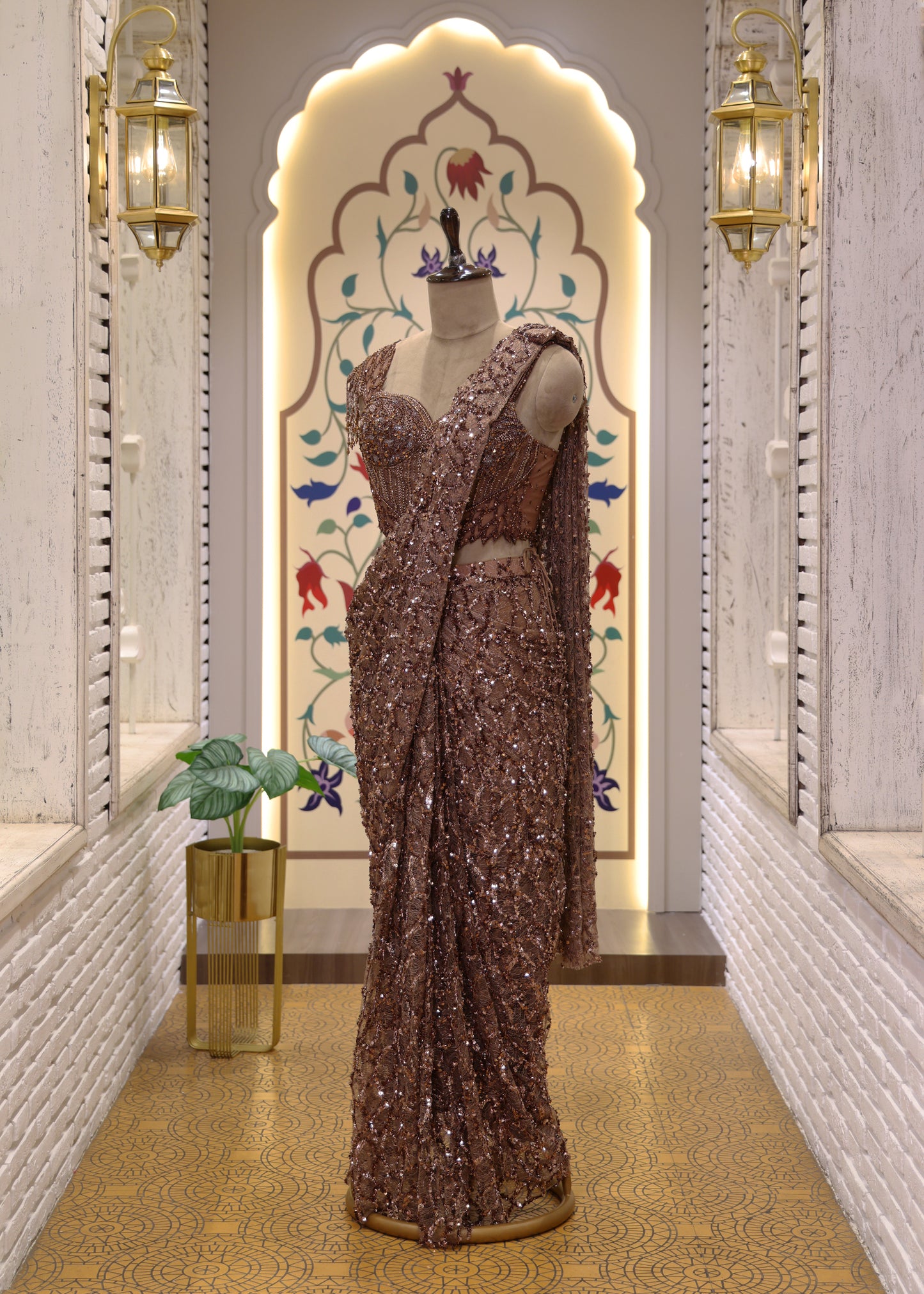 Mocha Brown Cocktail Pre Draped Saree