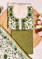 Ivory Chanderi with Green Kantha Embroidery Unstitched Suit Set