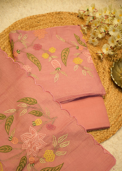 Seeya Pink Appliqué Unstitched Suit Set