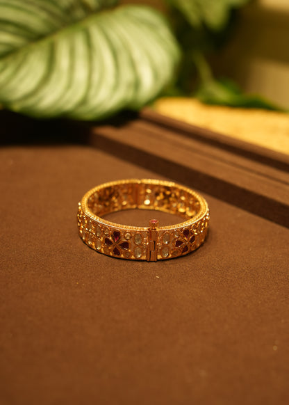 Sultana Polki & Ruby Gold Kada Bangle Pair