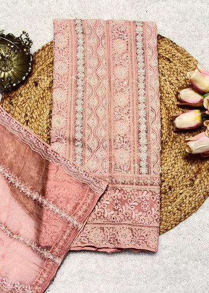 Heer Light Peach Chikankari with Moti Embroidered Suit Set