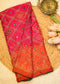 Orange & Pink Bhandhani Gajji Contrasting Saree with Unstitched Blouse