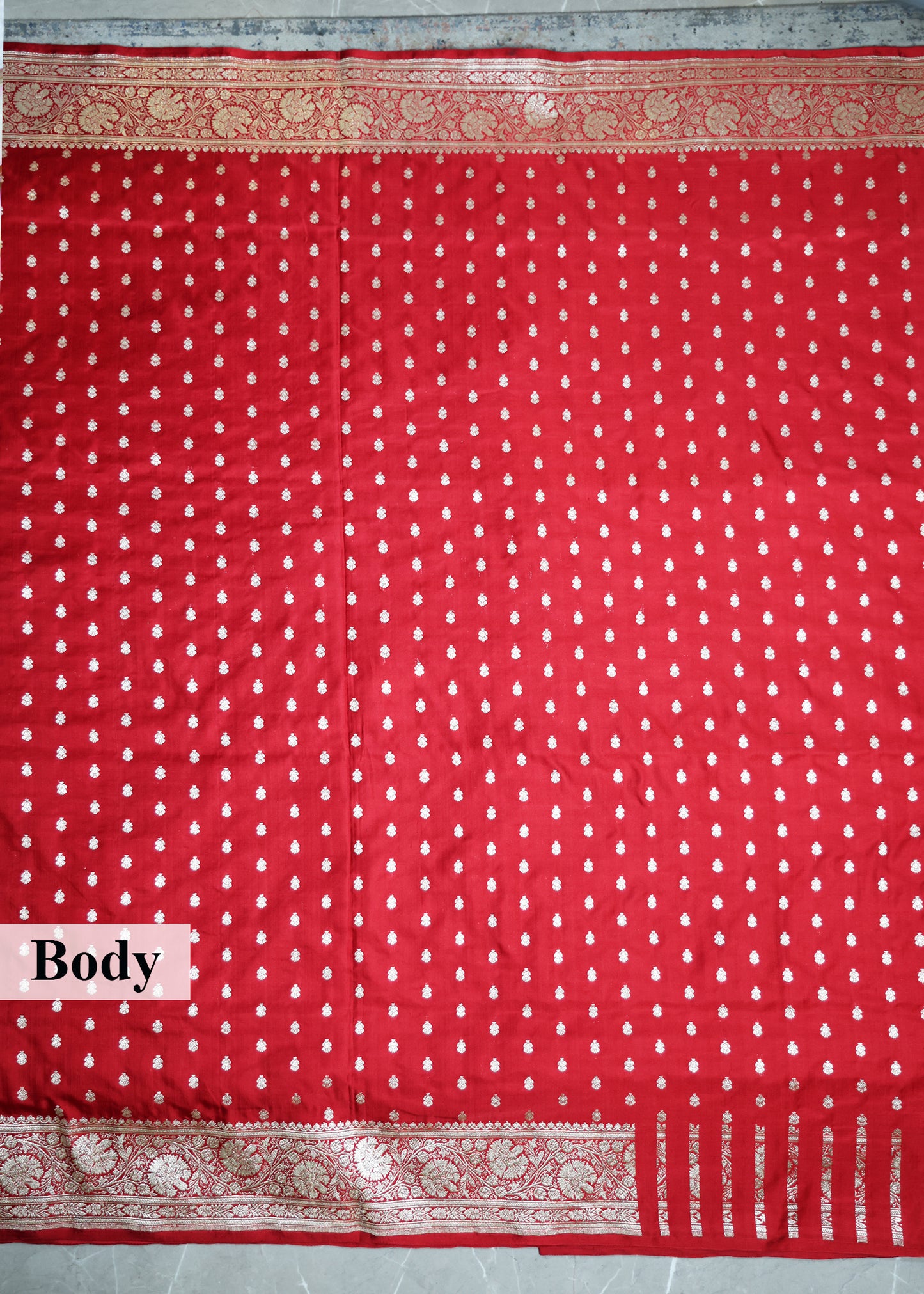 Mehroon Booti & Zari Border Banarasi Saree with Unstitched Blouse