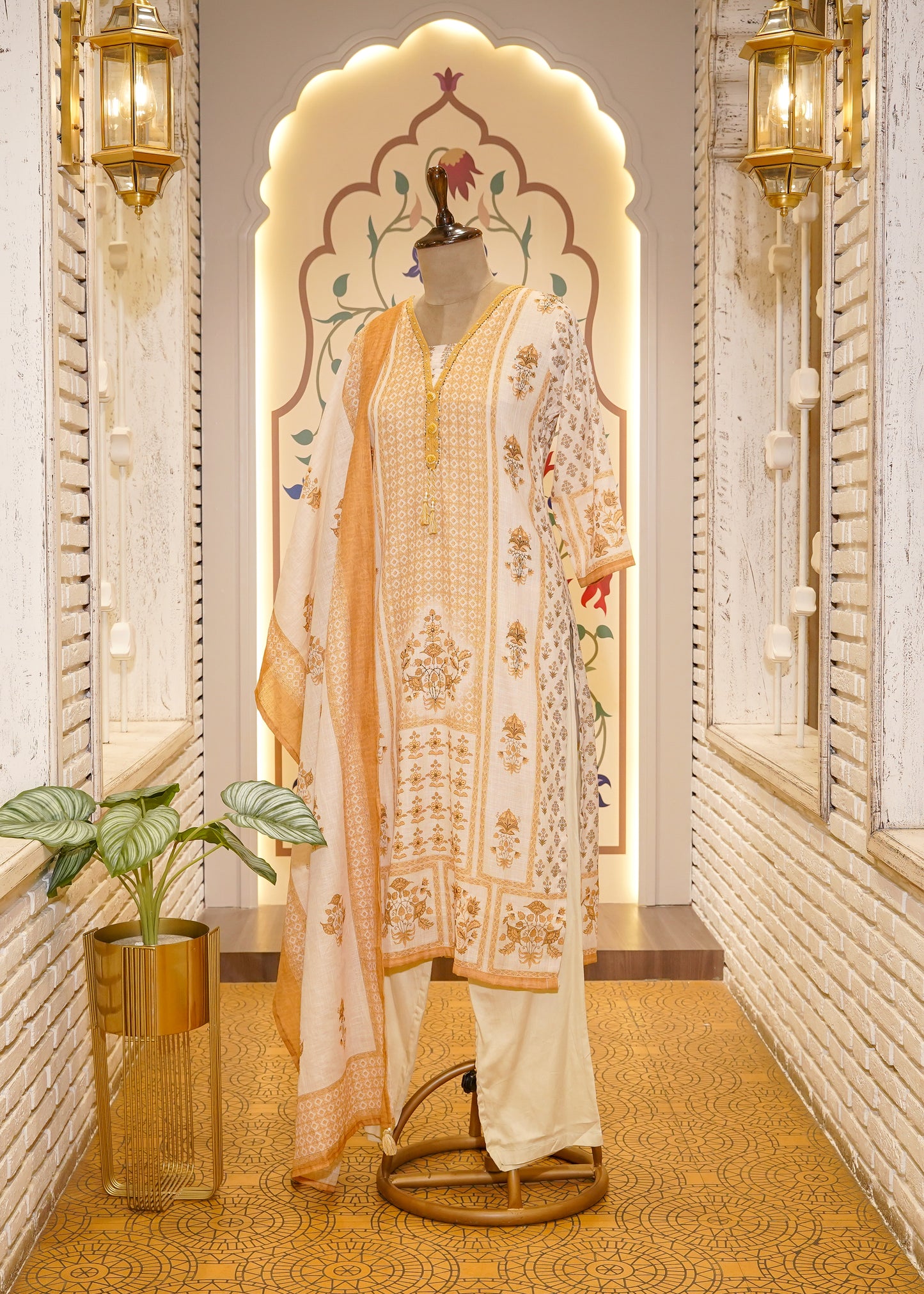 Yellow Cotton Printed 3 pc Kurti Set