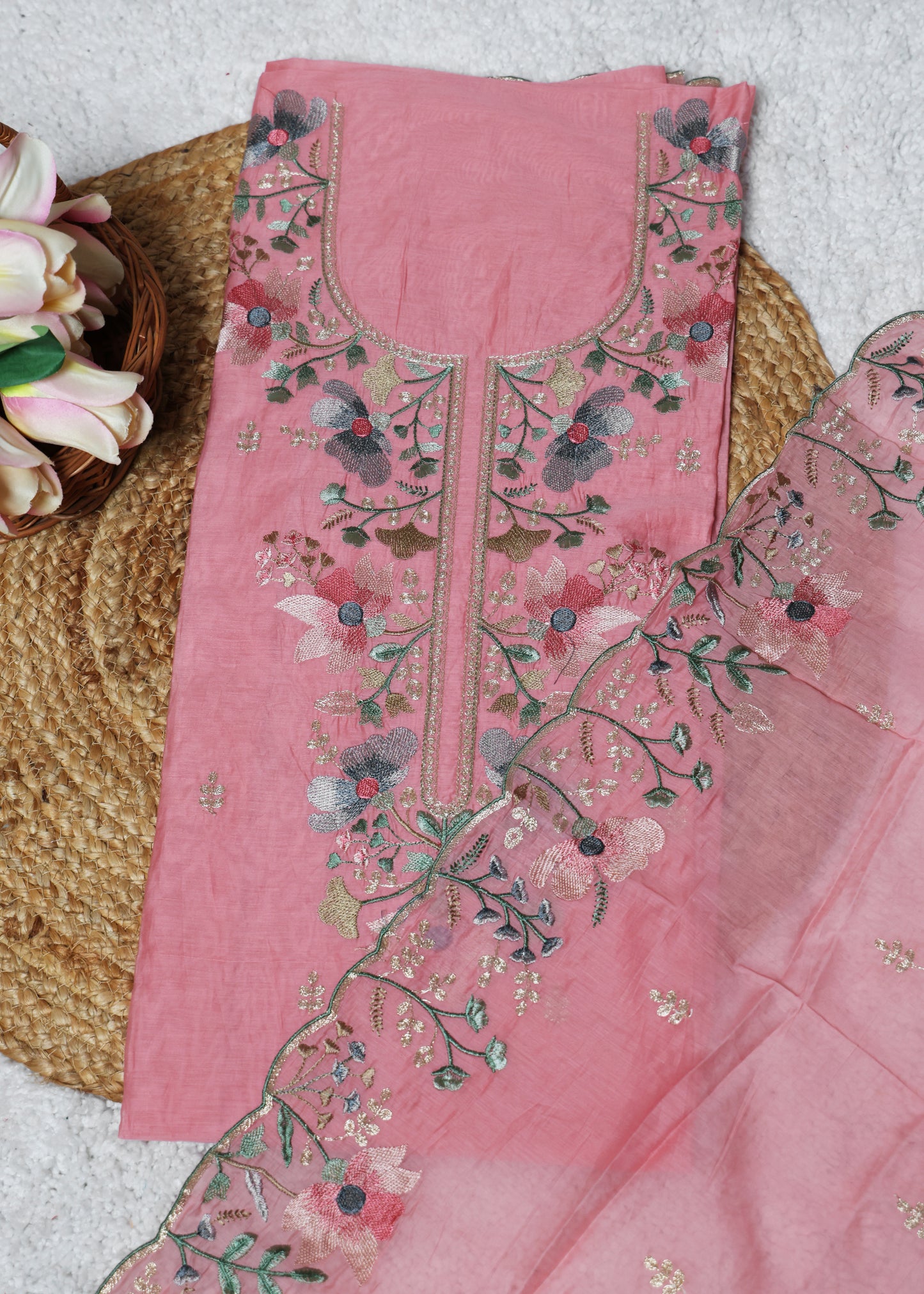 Trisha Pink Unstitched Suit set