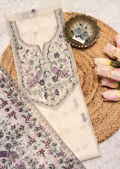 Mayur Purple Unstitched Thread Embroidered Suit Set