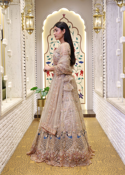 Meenal Golden Hand Embroidered Lehenga with Stitched Blouse
