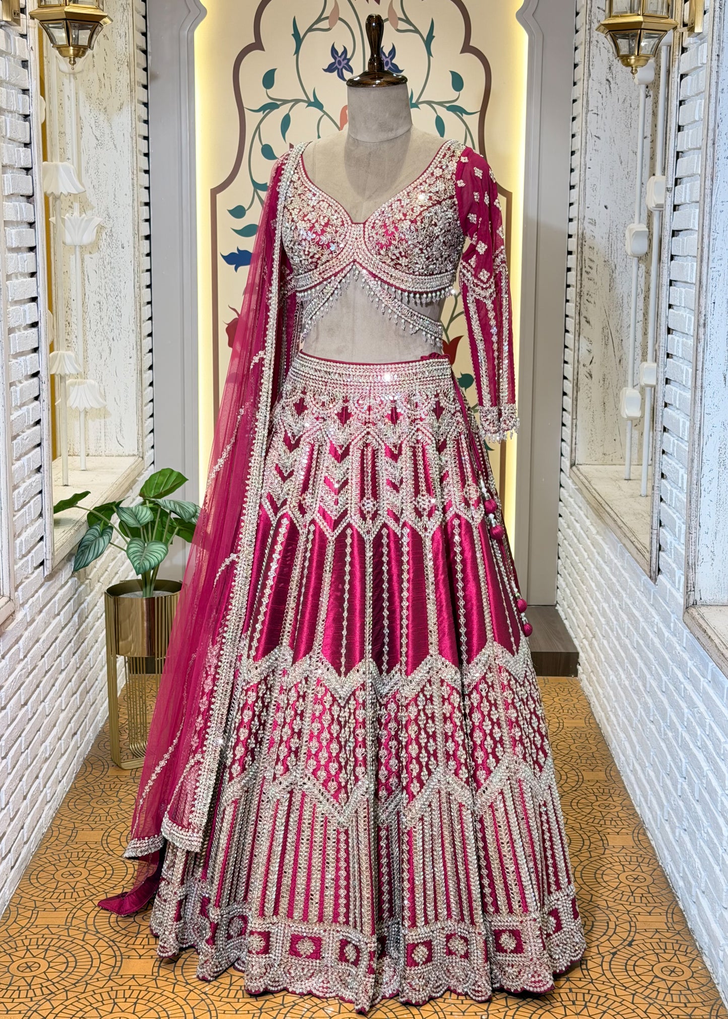 Cherry Mirror Embroidered Designer Lehenga with Full Sleeves Blouse