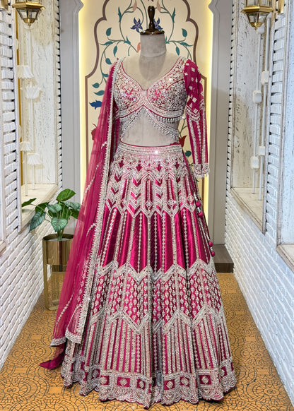 Cherry Mirror Embroidered Designer Lehenga with Full Sleeves Blouse