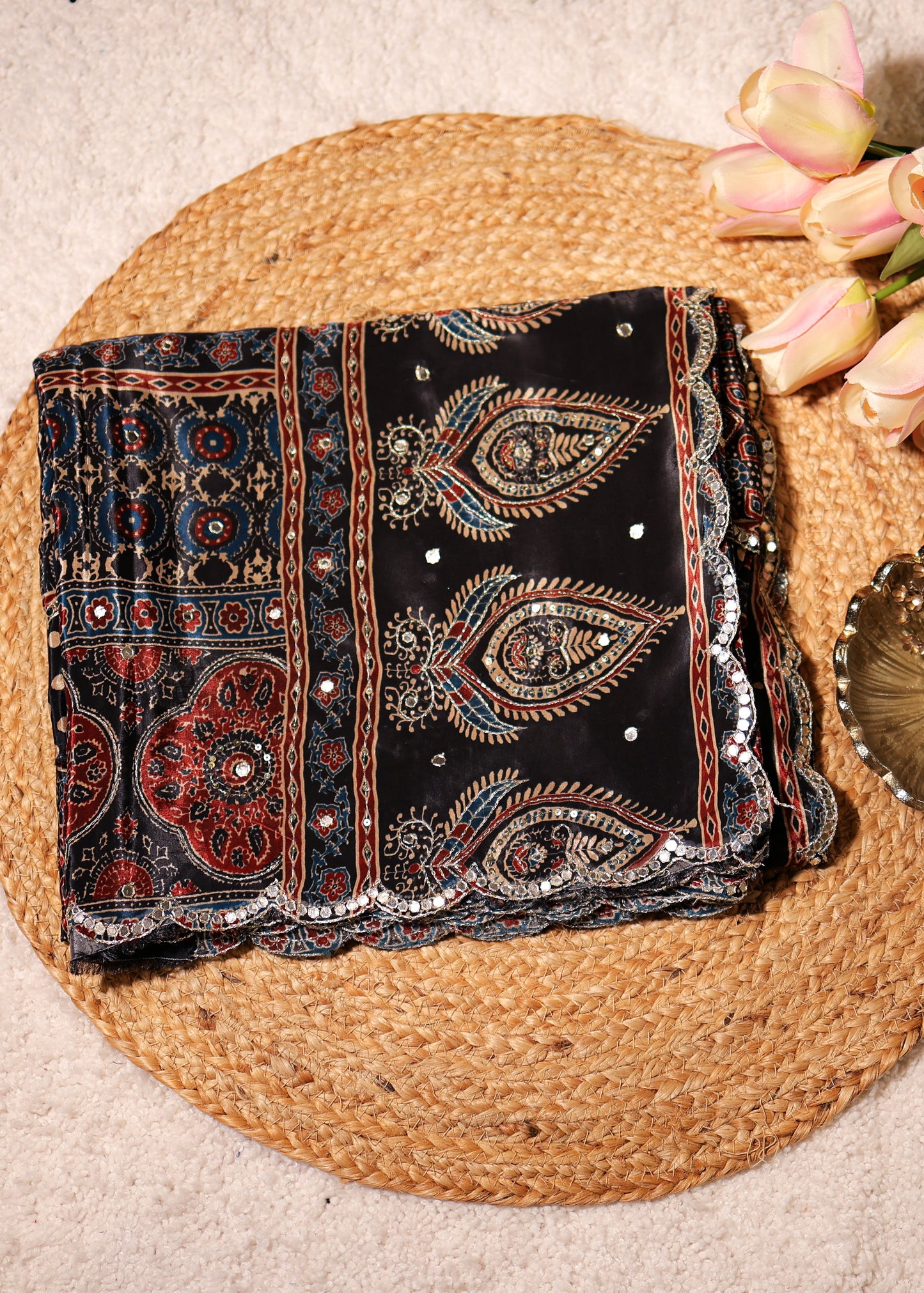 Zeenat Mirror Ajrak Printed Saree