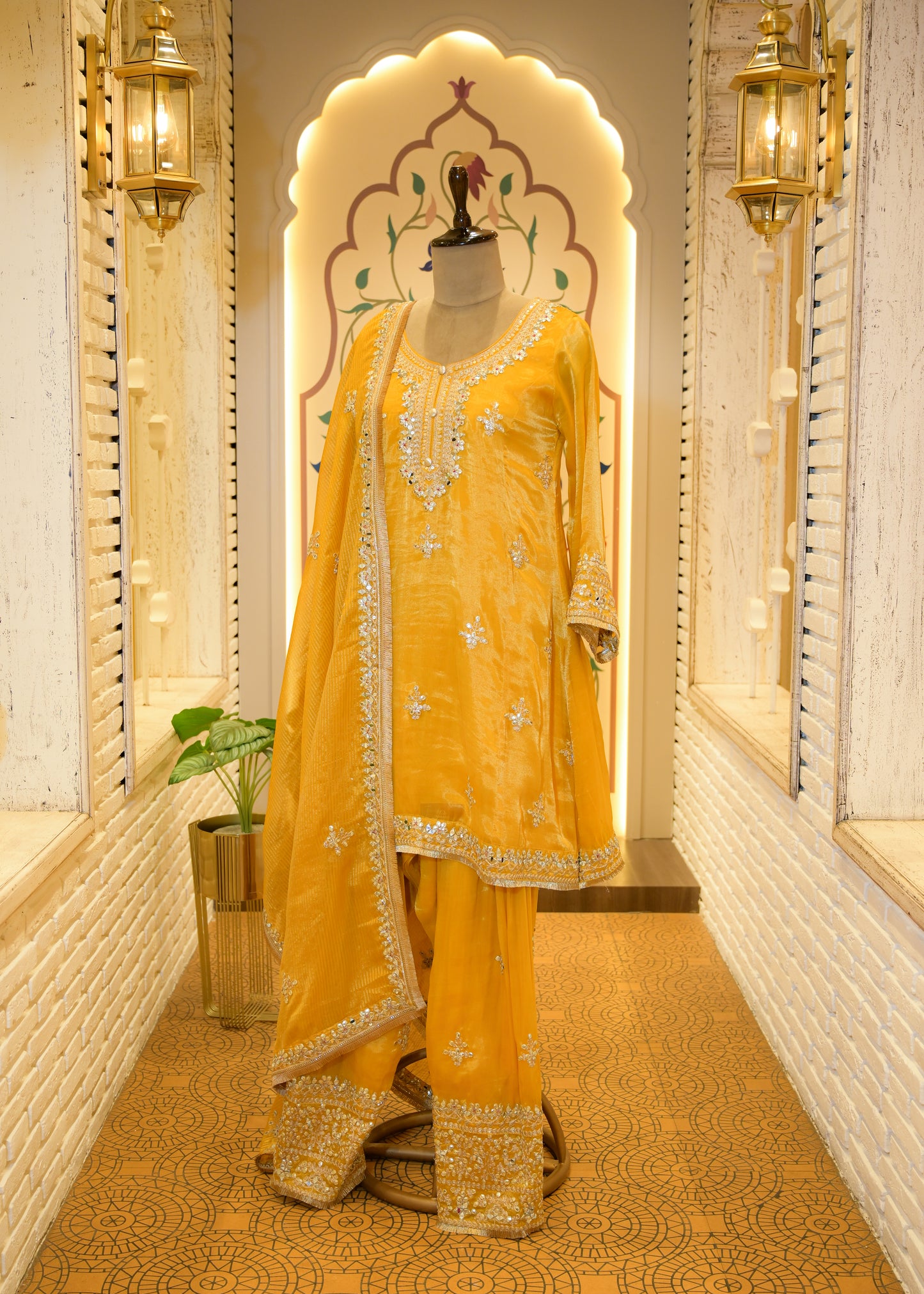 Genda Gotta Patti Farsi Salwar Stitched Suit Set