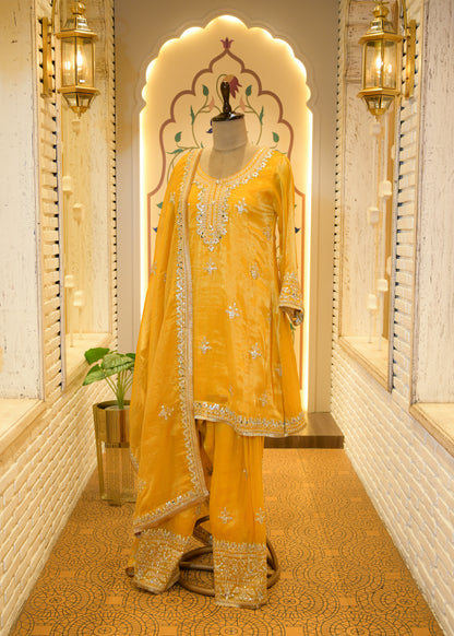 Genda Gotta Patti Farsi Salwar Stitched Suit Set