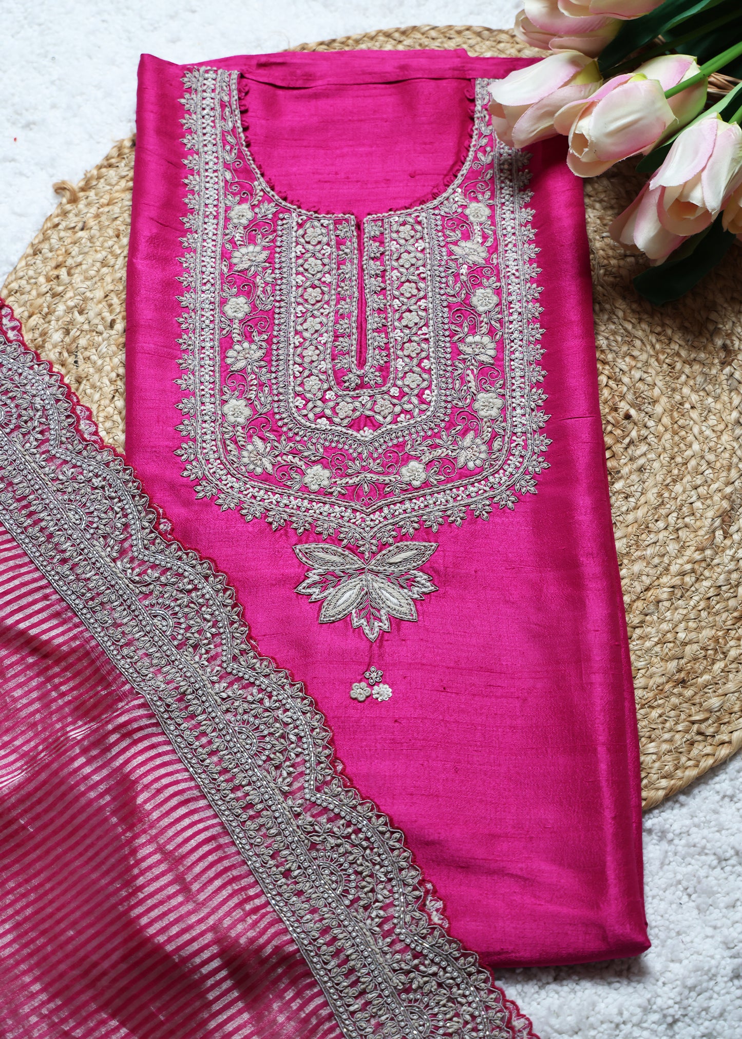 Gulabi Pink Handcrafted Unstitched Suit Set