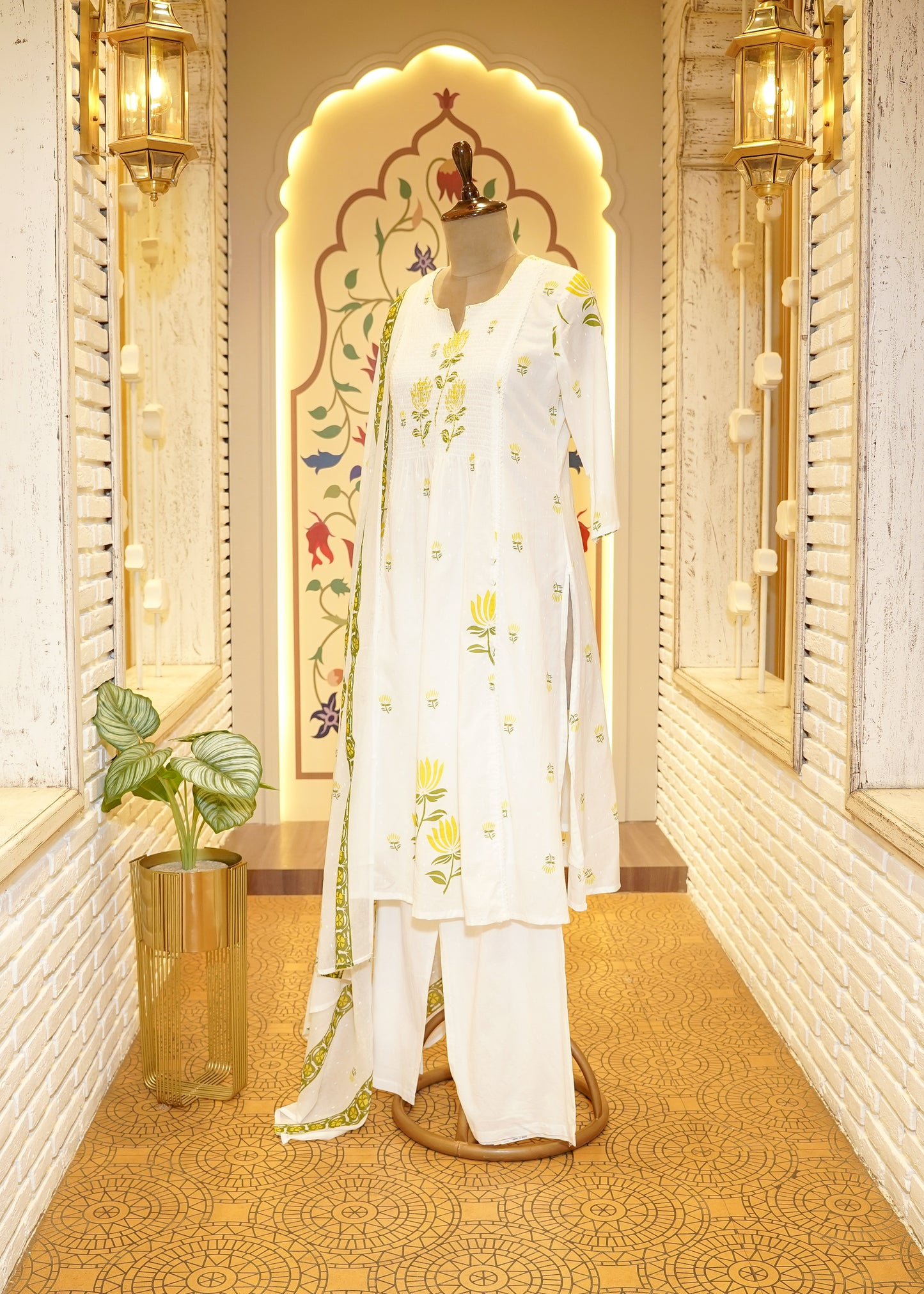 Laavi White Paisley Stitched Suit Set