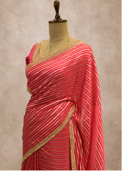 Rani Striped Zari Organza Sarees with Stitched Blouse