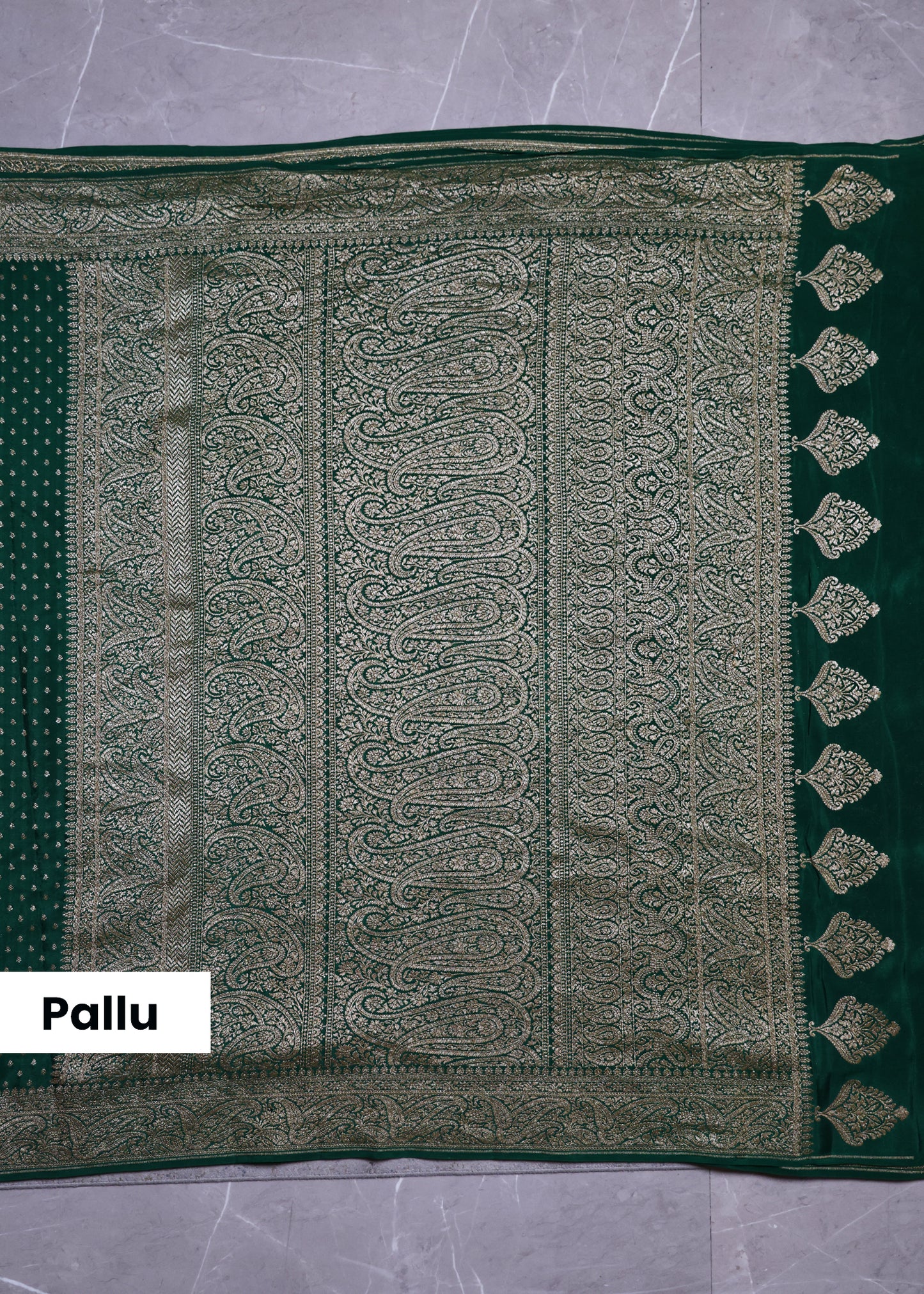 Tarini Green Banarasi Pure Crepe Saree with Unstitched Blouse