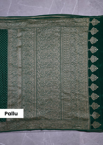 Tarini Green Banarasi Pure Crepe Saree with Unstitched Blouse