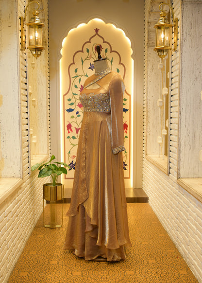 Aurelia Gold Embellished Indo-Western Plazo Set