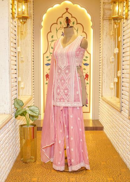 Nyra Baby Pink Slit Palazzo Pants Stitched Suit Set