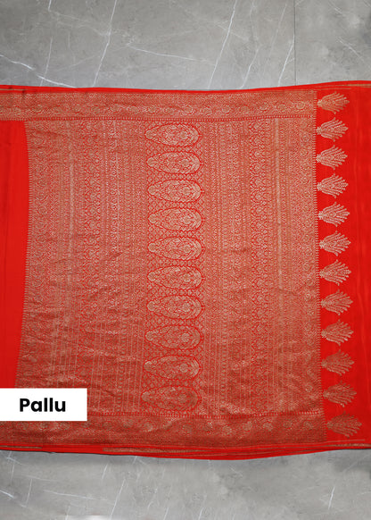 Deeya Plain Orange Banarasi Pure Crepe Saree with Unstitched Blouse